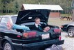 Myself and my uncle in the trunk of the car in Banff in 1992
